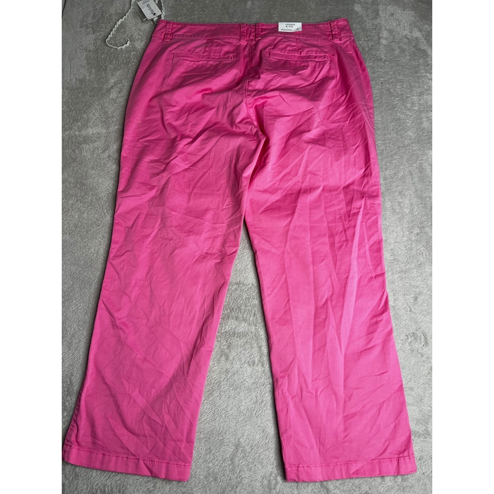 NWT Crown Ivy Charlotte Pink Crop Pants Size‎ 6 Relaxed Fit Stretch Barbiecore